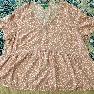 dip Blush Patterned V-Neck Blouse